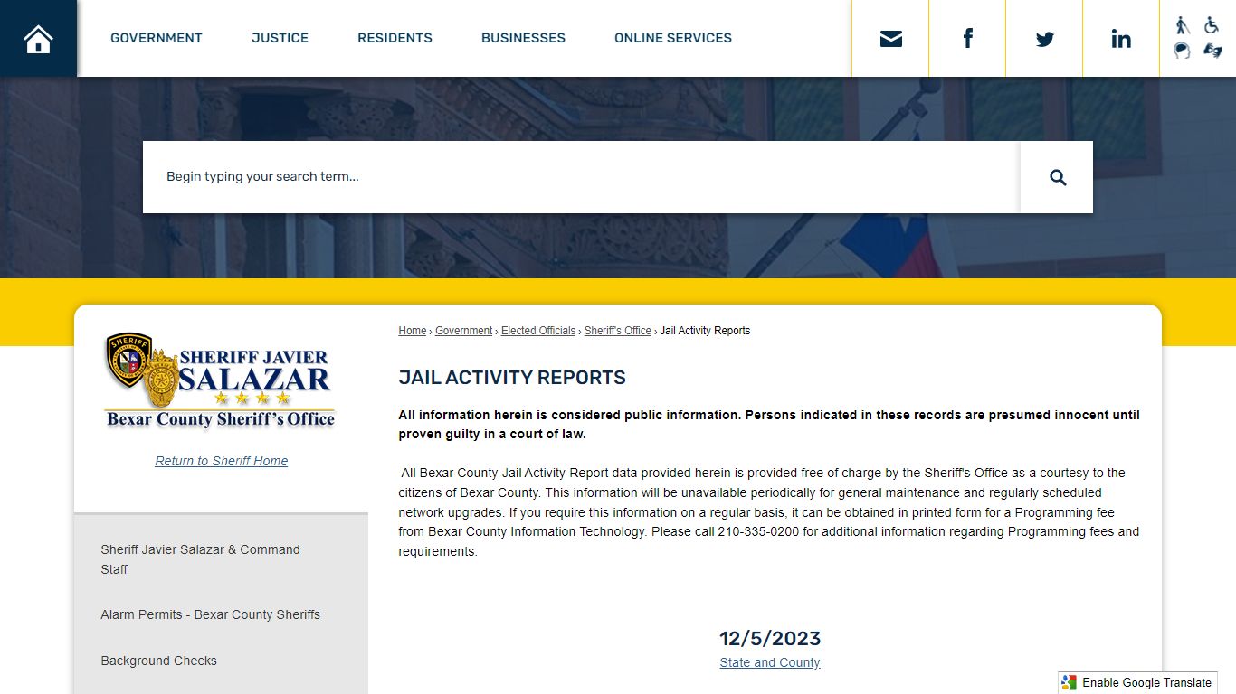 Jail Activity Reports | Bexar County, TX - Official Website