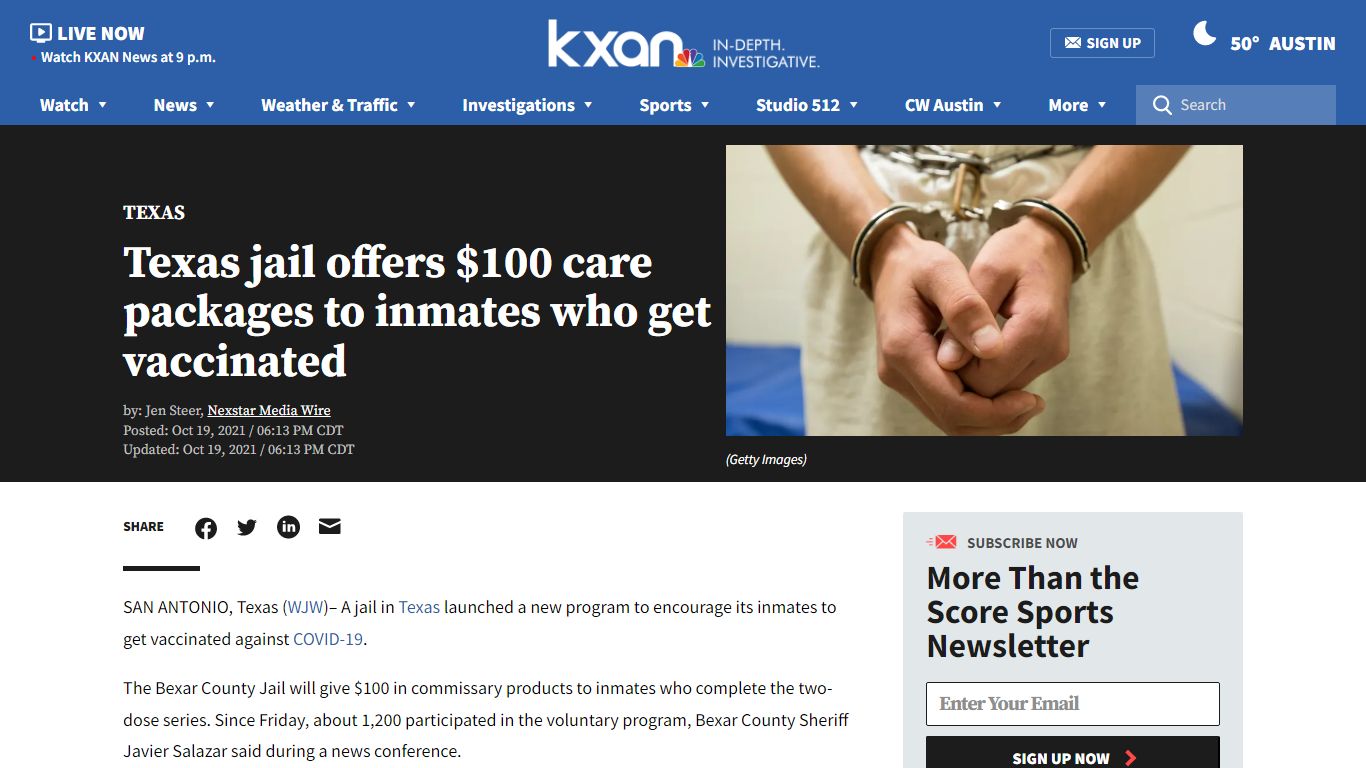 Texas jail offers $100 care packages to inmates who get vaccinated